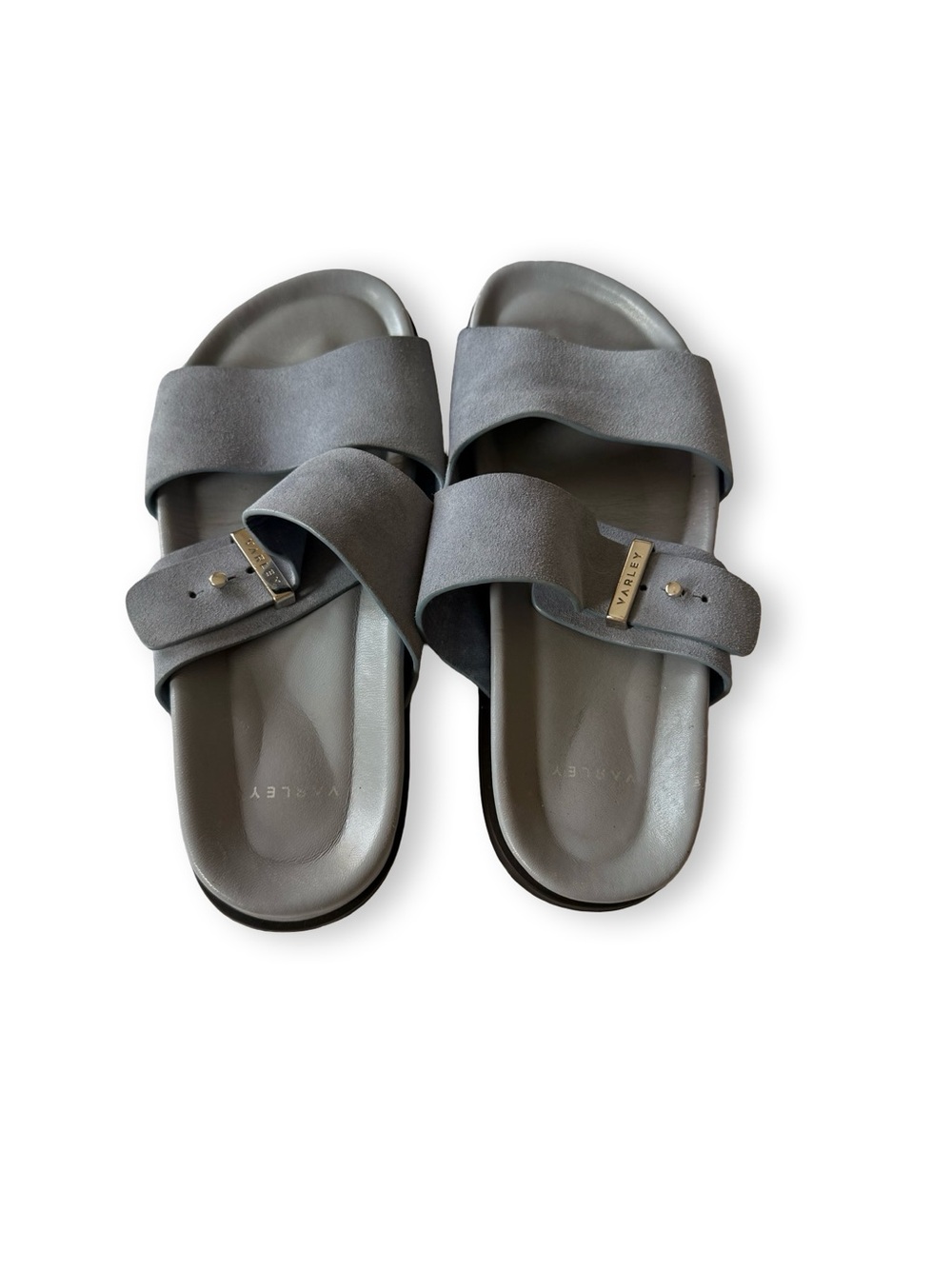Varley Light Blue Suede Double-Strap Slide Sandals - Picture 3 of 6